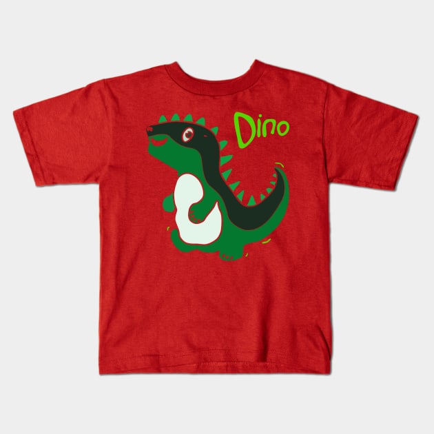 cartoon style illustration of a cute green dinosaurs Kids T-Shirt by bloomroge